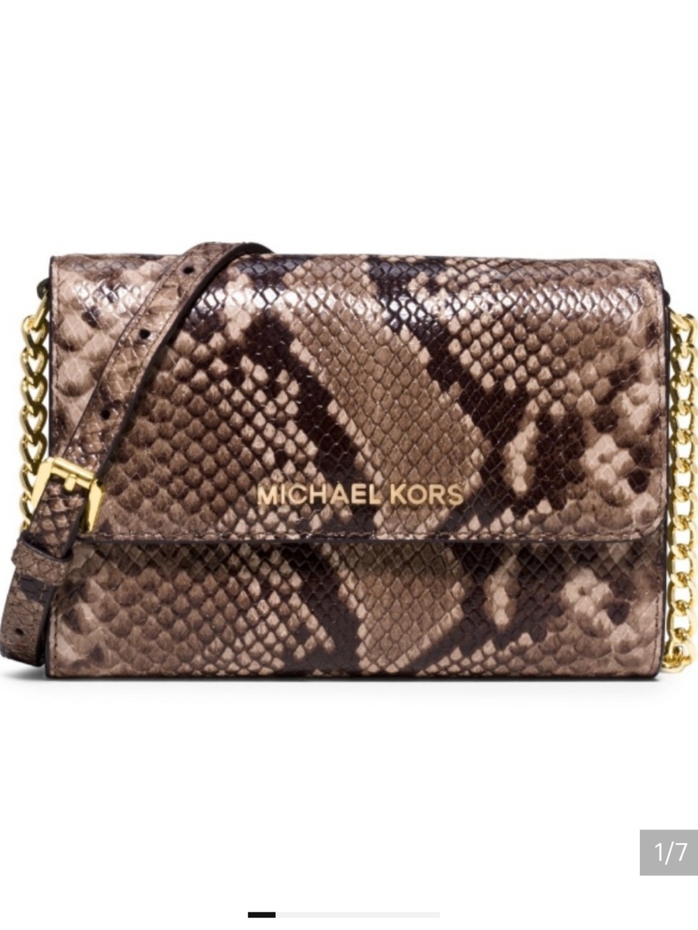 Michael Kors Brown Snake-Print Crossbody with Gold Hardware. Excellent condition
